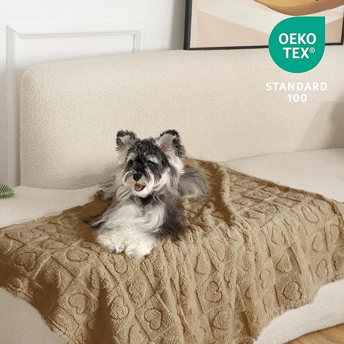 gogobunny Calming Plush Dog Cat Blanket 300GSM Coral Fleece, Ultra-Soft Machine Washable Pet Bedding for Small Medium Dogs Cats Puppies Kittens (Brown, 30x40)