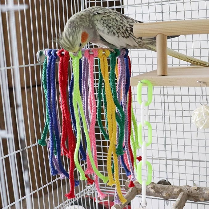 Colorful Cotton Bird Parrot Chewing Toys, Fixable Birdcage Perch Stand Toys, Bird Cage Accessories, Birdcage Decoration, Suitable for Birds Cockatiels Parrot Parakeets Love Birds
