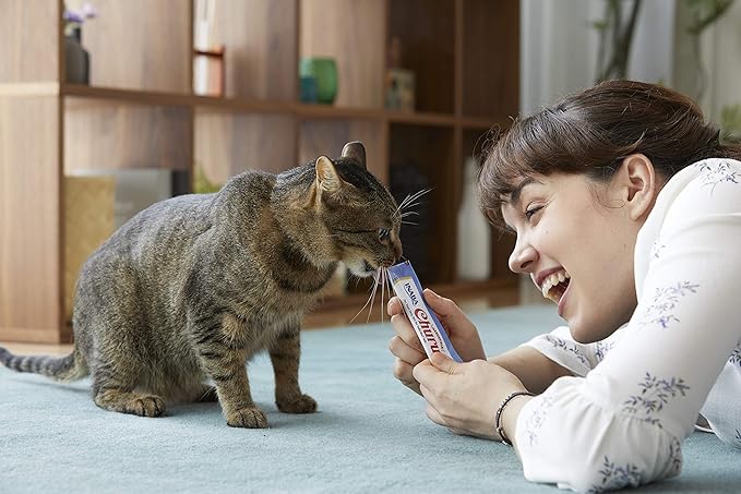 INABA Churu Cat Treats, Grain-Free, Lickable, Squeezable Creamy Purée Cat Treat/Topper with Vitamin E & Taurine, 0.5 Ounces Each Tube, 4 Tubes, Chicken with Crab Recipe (Pack of 2)
