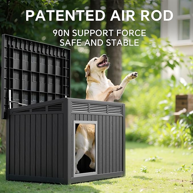 DRATO Large Dog House Outdoor for Indoor with Weatherproof & Removable Roof,Fits Small to Large (Black, 42.87 * 32.95 * 31.61'')