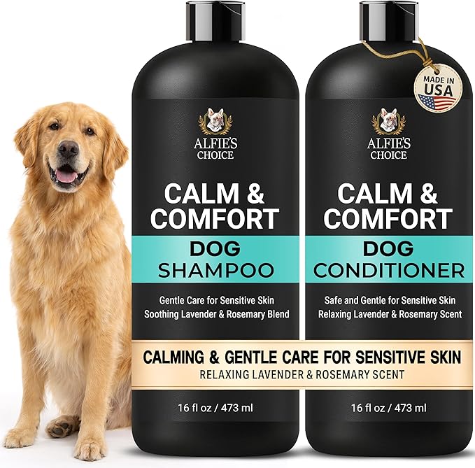 ALFIE'S CHOICE Calm & Comfort Dog Shampoo & Conditioner Set | 16 fl oz Each | with Lavender, Rosemary & Vitamin E | Calming Dog Wash for Itchy Skin, Dry Coat, Odor & All Breeds