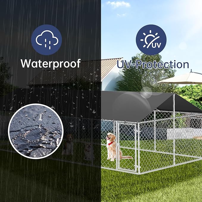 Outdoor Dog Enclosure Heavy Duty Dog Kennel House Mesh Dog Big Cage Pet Kennel Steel Fence with Secure Lock(236”x 118”)