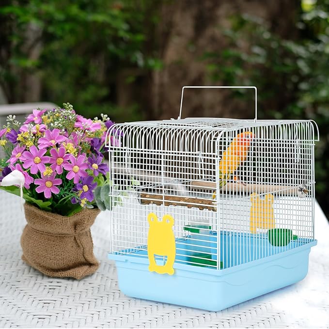 Small Bird Cages for Cockatiels - Parrot Travel Cage Starter Kit with Stand Accessories Birdcage Great for Parakeets Lovebirds Parrotlets Finches Canaries and More Small Birds(Blue)