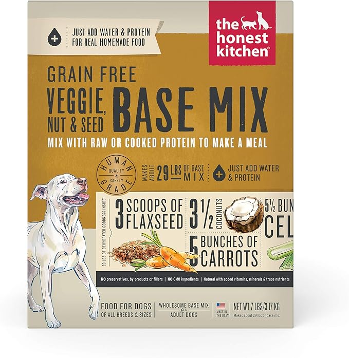 The Honest Kitchen Human Grade Dehydrated Dog Food, Grain Free Veggie, Nut & Seed Base Mix for Dogs - 7lb (Makes 12;bs)