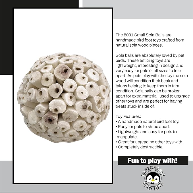 8001 Pk4 Small Sola Balls - Handcrafted Bird Toy & Cage Accessories for Parakeet, Parrot, Cockatiel, Conure - 2.4 Inch Lightweight Foraging Chew Parts - Breaks Apart, Lightweight, Easy top chew