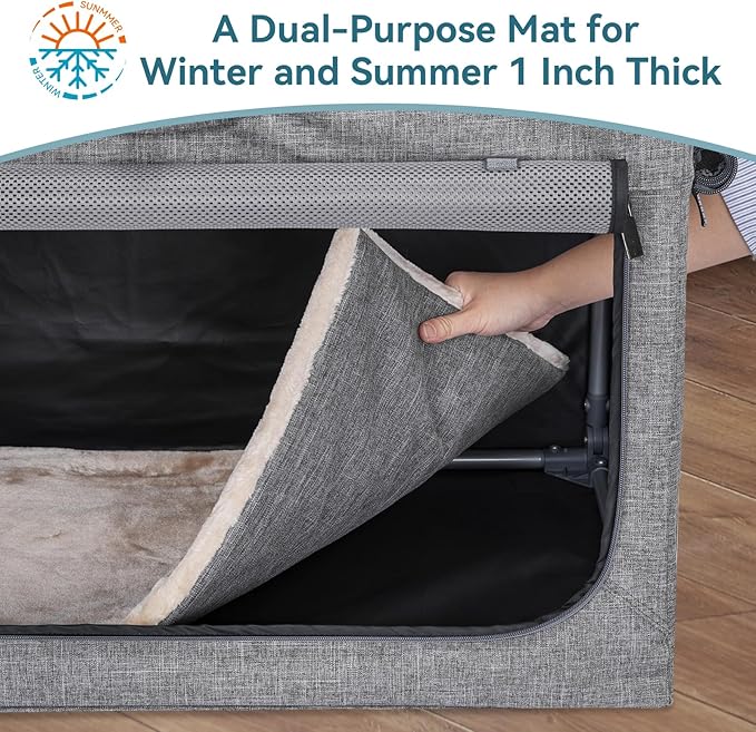PETSFIT Portable Dog Crate for Medium Dogs, – 30" Soft Dog Travel Crates with Lockable Zippers & Thicken Mat, Adjustable Patented Spiral Steel Frame, Collapsible Kennel for Indoor & Outdoor