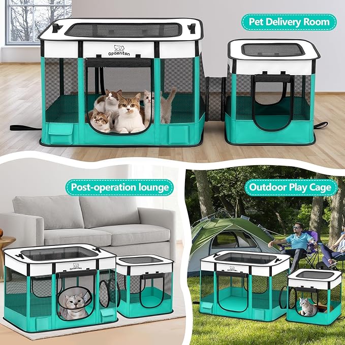 Portable Cat Pet Playpen, Foldable Cat & Small Dog Indoor/Outdoor Tent with Waterproof Base, Lockable Zippers, 600D Oxford 12-Rods 32"x24"x22" for Kitten Puppy
