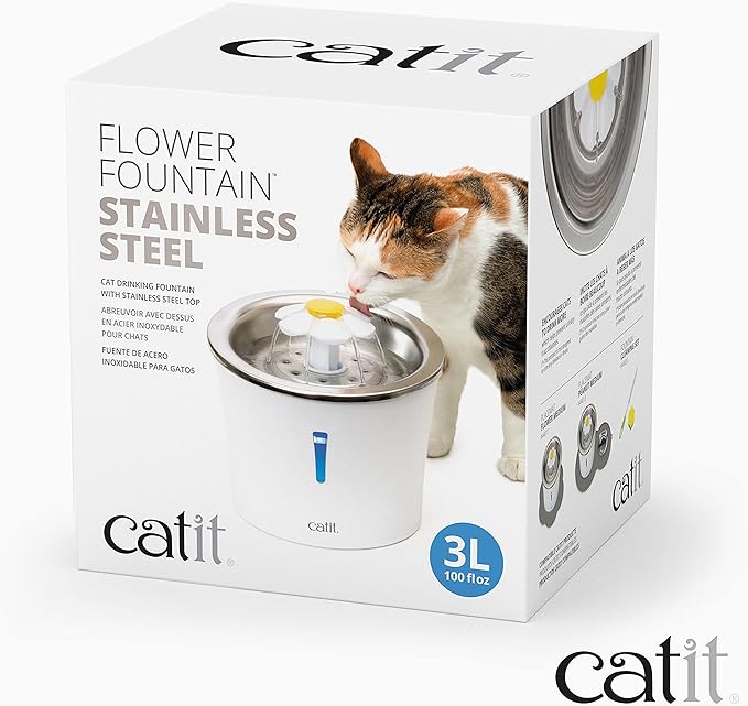Catit LED Flower Fountain with Triple Action Filter, Cat Drinking Water Fountain, 3 L