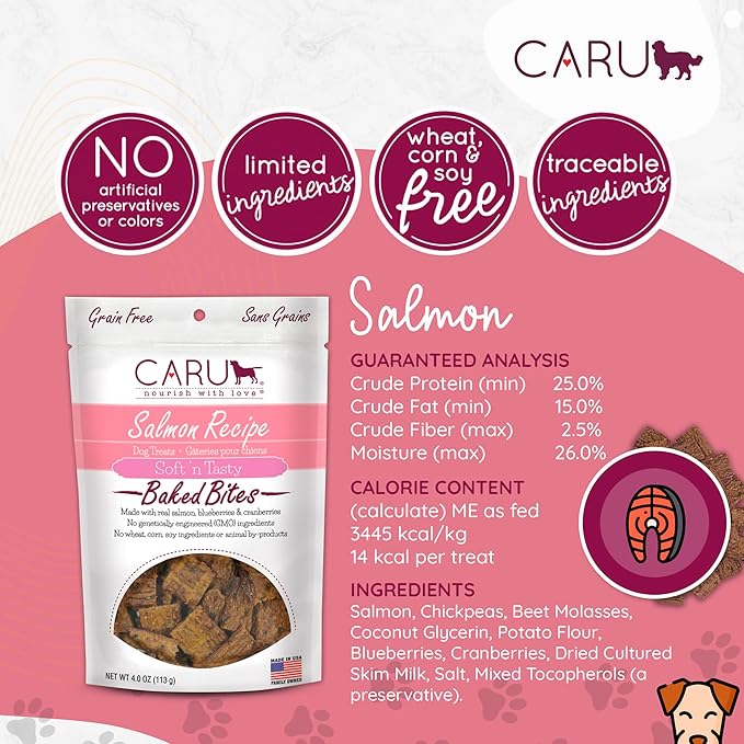 CARU - Soft 'n Tasty Baked Bites - Salmon Bites Dog Treats - Flavorful Training Treats - 4 oz