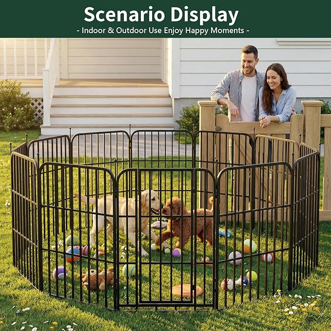 Metal Dog Playpen 47" 12 Panels for Medium Large Dogs, Indoor Outdoor Exercise Pen for Yard RV Camping, Thickened Steel Tube, Gravity Lock & Ball Head Iron Rods
