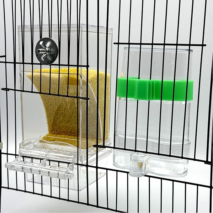 Automatic No Mess Bird Feeder Water Dispenser Set, Acrylic Transparent Parakeet Cage Accessories Bird Feeder and Waterers in Cage for Small and Medium Cockatiels, Finches, Lovebirds