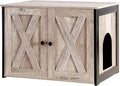 Dwanton Litter Box Enclosure, Cat Litter Box Furniture Hidden, Reversible Entrance Can Be on Left or Right Side, Wooden Cat Washroom Indoor, Greige, 27.6 Inches