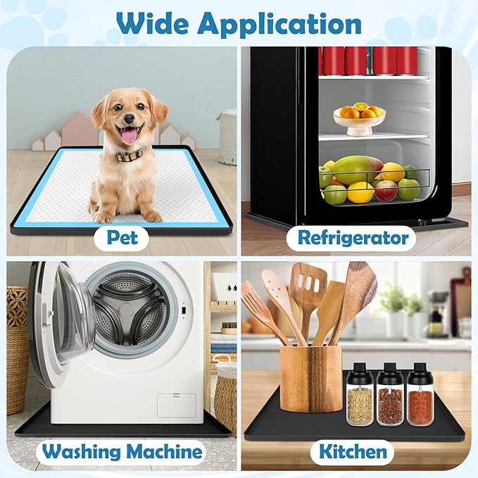 Dog Pee Pad Holder, Dog Potty Tray Silicone Puppy Pad Holder Tray Fits for 24" x 24" Training Pads, Puppy Potty Tray With 4 Clamps and No Spill Raised Lip High Edge for Indoor Floor Protection (Black)