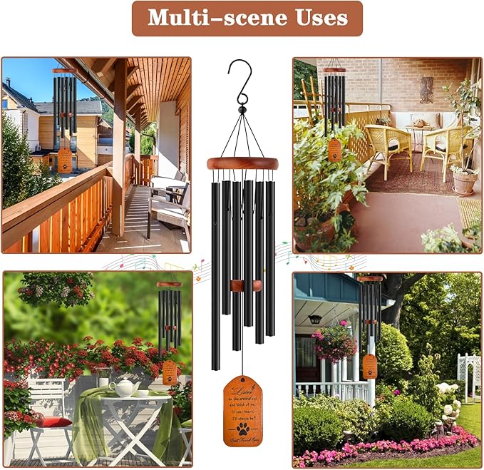 Dog Memorial Gifts, 28" Black Tombstone Dog Sympathy Wind Chime, Pet Memorial Pet Loss Remembrance Passing Away Gift