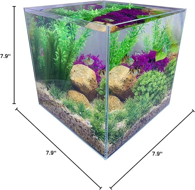Rimless Low Iron 2.1 Gallon Glass Aquarium Tank 7.8" L × 7.8" W × 7.8" H / 20cm x 20cm x 20cm, 5mm Thickness Standard Jointed
