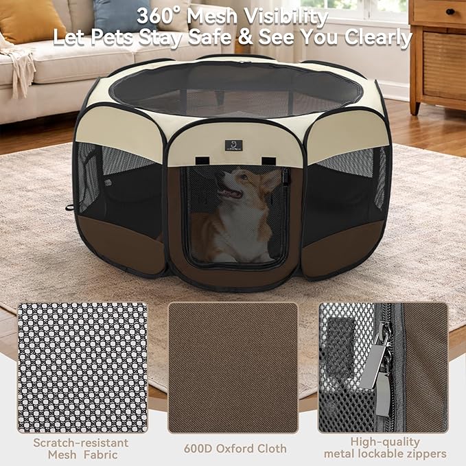 Portable Indoor Dog Playpen for Small Dogs & Puppies by A 4 Pet – 29.92" Pop-Up Soft Puppy Playpens with Bowl, Waterproof Floor, Calm Safe Space for Home, Travel & Daily Use