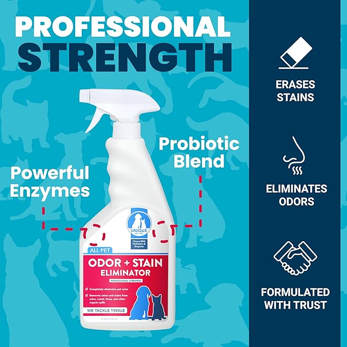 Unique Pet Odor and Stain Eliminator - 24 oz. Ready-to-Use Liquid Spray - Bio-Enzymatic Formula Eliminates Old and New Pet Odor and Pet Stains
