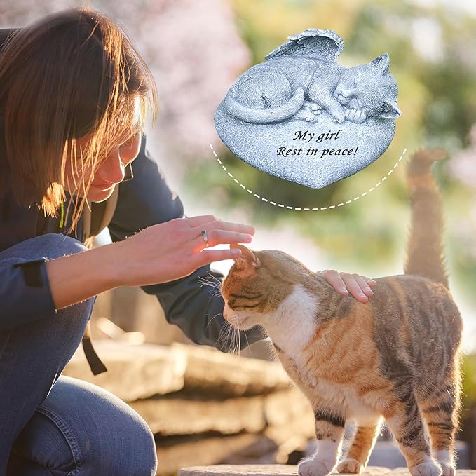 Custom Angel Cat Memorial Grave Marker Tribute Statue,Personalized Pet Cat Headstone Memorial Gift Garden Stone, Engraved with Name and Date,Gift for Sweet Kitty