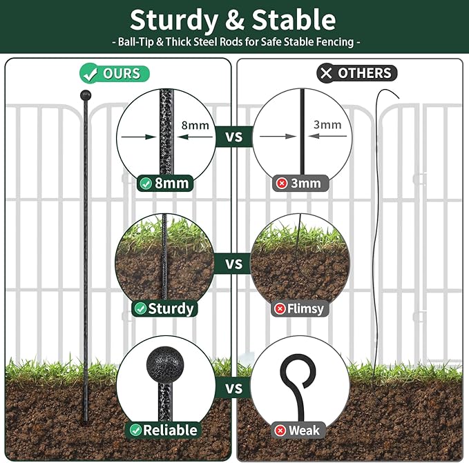 Metal Dog Playpen 47" 8 Panels for Medium Large Dogs, Indoor Outdoor Exercise Pen for Yard RV Camping, Thickened Steel Tube, Gravity Lock & Ball Head Iron Rods