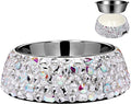 SlowVibes Bling Stainless Steel Dog Bowls,18oz Removable Diamond Metal Food Water Bowl for Feeding Dogs,Rust Resistant Non-Slip Puppy Dish,Sparkle Rhinestone Essentials for Medium Large Girl Pets