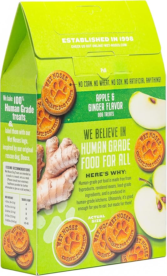 Wet Noses Organic Crunchy Dog Treats Grain Free – All-Natural, Human-Grade, Non-GMO, Healthy Training & Delicious Snacks for Dogs, for All Dog Sizes & Breeds – Apple & Ginger, 14oz (Single Pack)