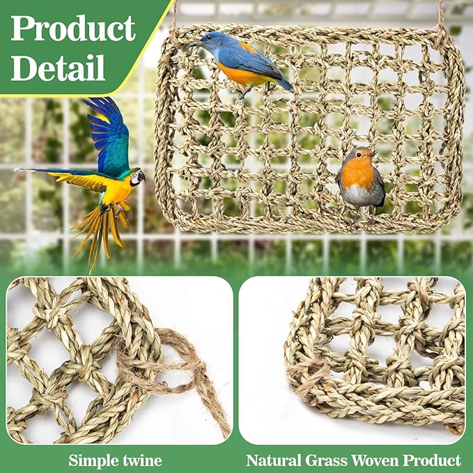 MAQIHAN Seagrass Mat for Birds - Bird Toys Seagrass Mats Foraging Activity Play Grass Mat Bird Climbing Wall Seagrass Net Hammock Toy for Medium Parakeets Lovebirds Finch Budgerigars Conure Cockatiel