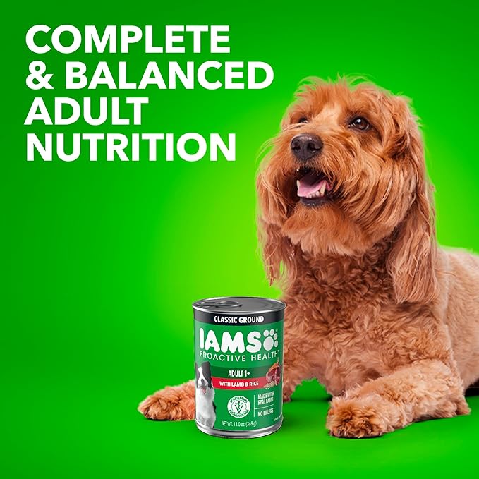 IAMS Proactive Health Wet Dog Food, Adult Wet Dog Food Multipack Ground Dinner, with Lamb & Rice Pate, 13 oz. (Pack of 6)