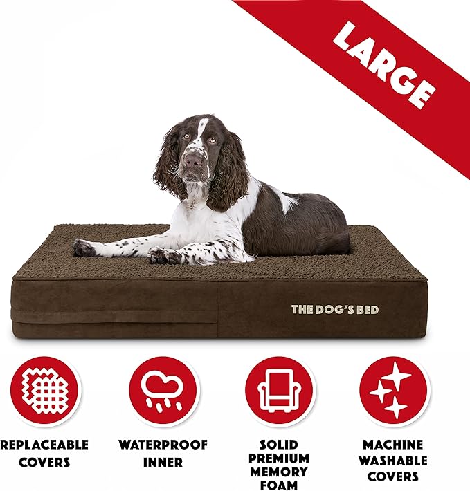 The Dog’s Bed Orthopedic Memory Foam Dog Bed Mattress, Plush Fabric, Brown Plush, Large, 6-Inch