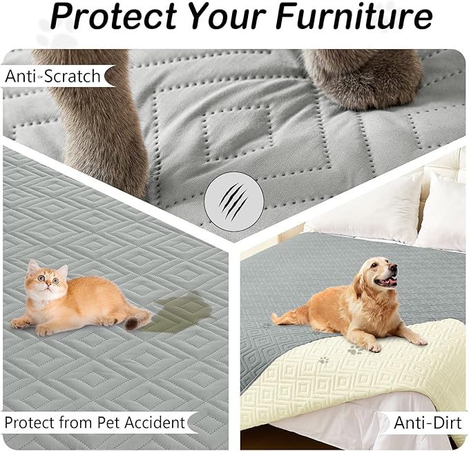 hyha Waterproof Dog Blanket, Soft Dog Bed Cover Pet Blankets, Waterproof Sofa Couch Cover for Dogs Washable, Reversible Pet Couch Covers for Sofa Furniture (82x102 Inch, Grey/Beige)