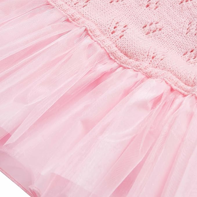 Blueberry Pet My Cutie Princess Ruffle Collar Dog Sweater Dress with Layered Tulle, Pink, Back Length 16", Fall Winter Clothes for Girl Dogs