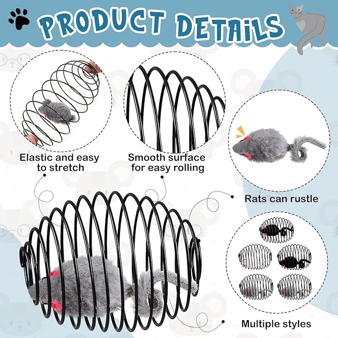 Jecery 5 Pcs Cat Spring Balls Toys Stretchable Rolling Balls Colorful Playful Coils Interactive Action Toy Caged Rats for Kitten Pet Supplies (Mouse,Black)