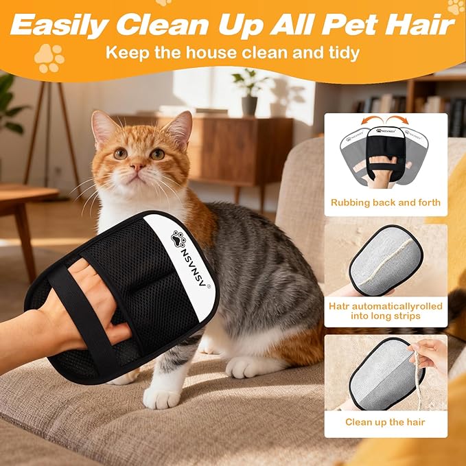 Pet Hair Remover Glove, Electrostatic Pet Hair Remover Glove for Cats Dogs, Reusable Magic Brush Pet Hair Remover for Bed, Clothing, Couch, Carpet, Car Seat