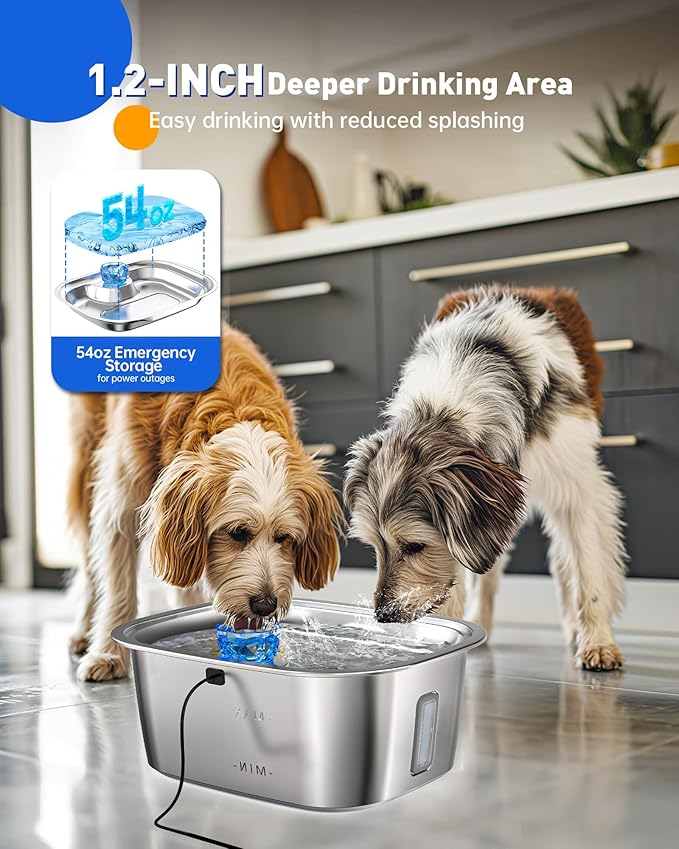 PETNF 3-Gallon Stainless Steel Dog Water Fountain for Large Dogs, Dog Water Bowl Dispenser with 2 Filters, Visible Water Window, Quiet Pump & LED Low-Water Indicator