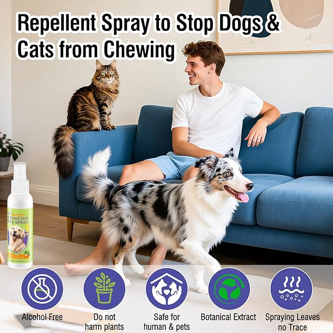 2PCS Pet Deterrent Spray - Stops Cat & Dog Peeing, Chewing, Scratching, Natural Citrus & Lemon Formula, Safe, Stain-Free Pee Corrector for Furniture, Shoes Indoor & Outdoor Training (2 Count)