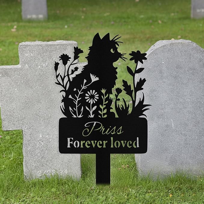 Custom Cat Grave Marker Outdoor, Personalized Metal Cat Memorial Grave Stake with Name and Date, Outdoor Waterrproof Cats Memorial Plaque