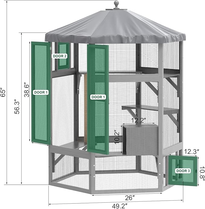 Catio Outdoor Cat Enclosure, Indoor Cat Enclosure with Window Access, Wooden Outdoor Cat Catio with Waterproof Cover, Cat House & Platform for Multiple Cats, Grey