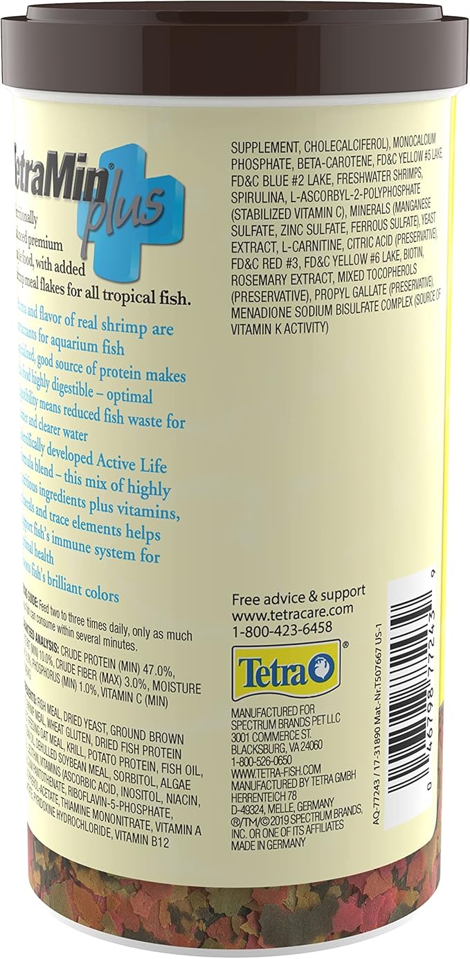 TetraMin Plus Tropical Flakes, Cleaner and Clearer Water Formula 7.06 Ounce (Pack of 1)
