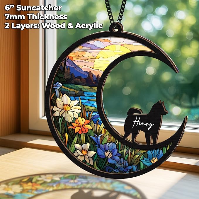 6'' Siberian Husky Memorial Suncatcher, Personalized Name, Pet Ornament Window Car Hanging, Sympathy Gift for Loss of Pet, Passed Away Remembrance Gift for Dog Lovers 36-SS1