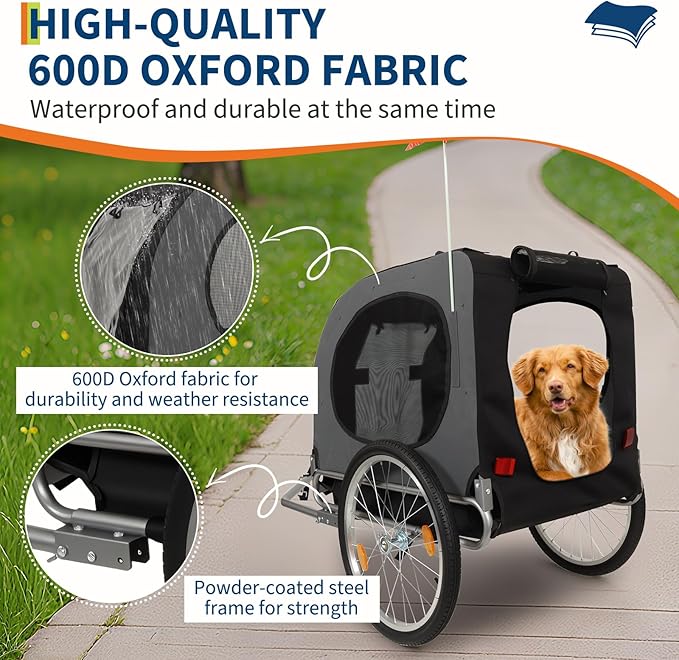 Dog Bike Trailer, Supports up to 88 lbs, Pet Bicycle Carrier, Easy Folding Cart & Quick Release Wheels, Washable Non-Slip Lining,Universal Bicycle Coupler for Small/Medium Pets