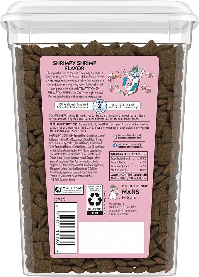 Temptations Cat Treats, Classic Crunchy and Soft Cat Treats, Shrimpy Shrimp Flavor, 16 oz. Tub
