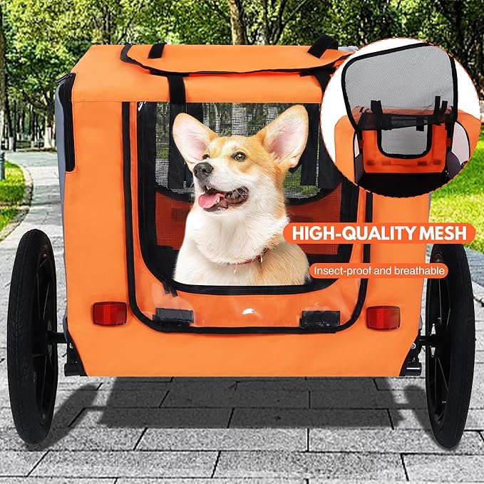 Pet Bike Trailer,Dog Bike Trailer for Small and Medium Pets,Up to 88lbs Easy Folding Cart Frame Quick Release Wheels,Non-Slip Floor,Internal Leash