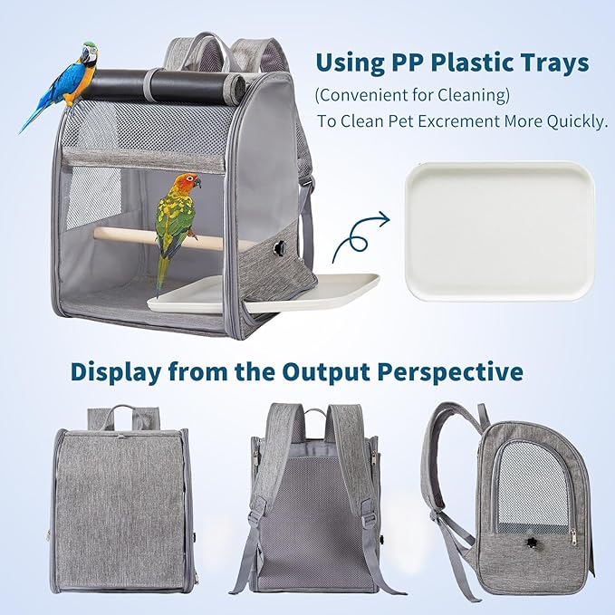 Bird Carrier Backpack,Breathable & Portable,Pet Travel Cage with Upgraded Tray and Standing Perches,Lightweight Foldable Birds Travel Cage for Hiking Camping,for Small Birds, Green Cheek