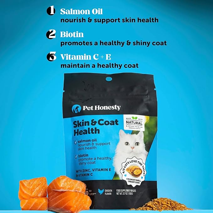 Cat Skin & Coat Health Chews – Crunchy & Creamy Treats with Omegas, Vitamin C & E, Biotin – Soothes Itchy, Dry Skin, Reduces Shedding & Promotes a Shiny Coat – Cat Vitamins (Chicken 90-Day Supply)