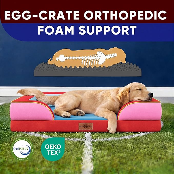 Comfort Expression Orthopedic Dog Bed for Extra Large Dogs 42x30 Inch, Waterproof Egg Crate Foam XL Pet Bed with Removable Bolsters, Dog Couch with Washable Cover & Non-Slip Bottom, Los Angeles