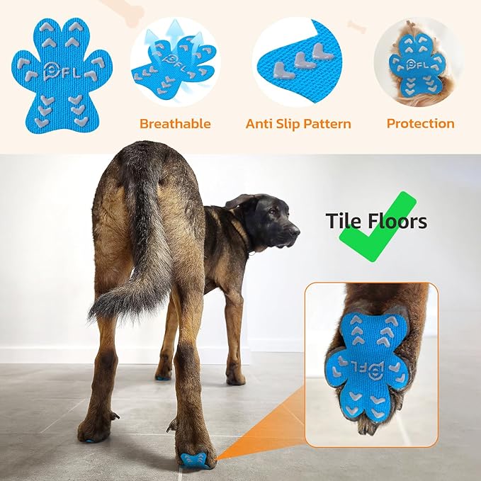 Anti-Slip Dog Paw Protector Pads for Senior Dogs, Dog Paw Blue Stickers with Strong Traction on Hardwood Floor, Dog Essentials,12sets(48pcs) S(4-10lbs)