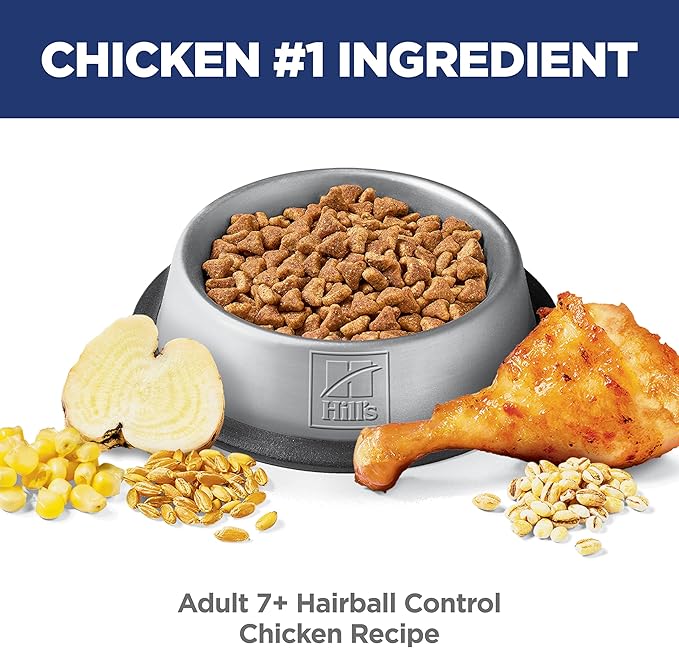 Hill's Science Diet Hairball Control, Senior Adult 7+, Hairball Control Support, Dry Cat Food, Chicken Recipe, 15.5 lb Bag