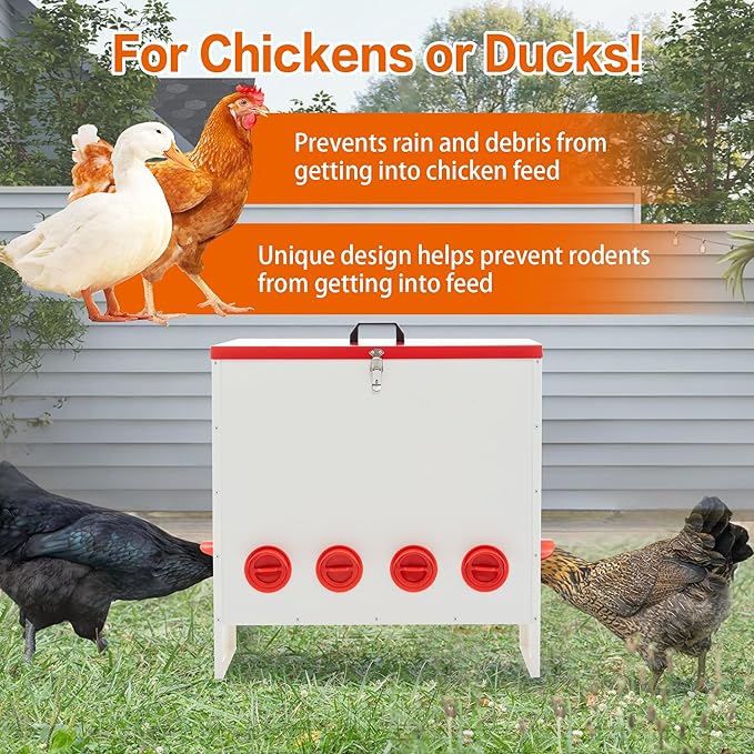Metal Chicken Feeder Large Capacity Automatic, 10-Ports Weather-Resistant & Animal-Proof Poultry Feeder for Chickens, Geese, Ducks, Turkeys, Quails