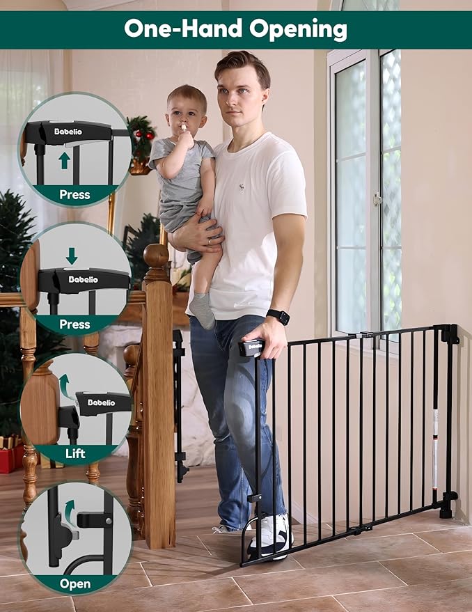 Babelio Removable & No Bottom Bar Baby Gate, 29-43" Hardware Mounted (Drill Needed)| Wide Walk-Thru| Auto-Close Safety Dog/Pet Gate for Stairs & Doorways (Black, 29-43" W, 30" H)