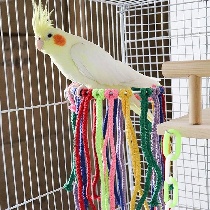 Colorful Cotton Bird Parrot Chewing Toys, Fixable Birdcage Perch Stand Toys, Bird Cage Accessories, Birdcage Decoration, Suitable for Birds Cockatiels Parrot Parakeets Love Birds