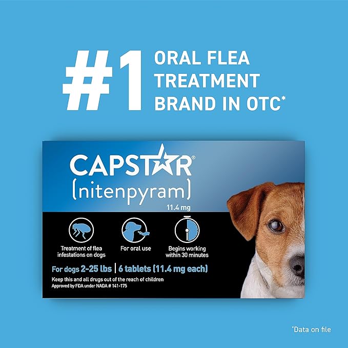 Capstar(nitenpyram) for Dogs Fast-Acting Oral Flea Treatment for Dogs 2-25 lbs, Vet-Recommended Medication Tablets Start Killing in 30 Minutes, 60 Doses